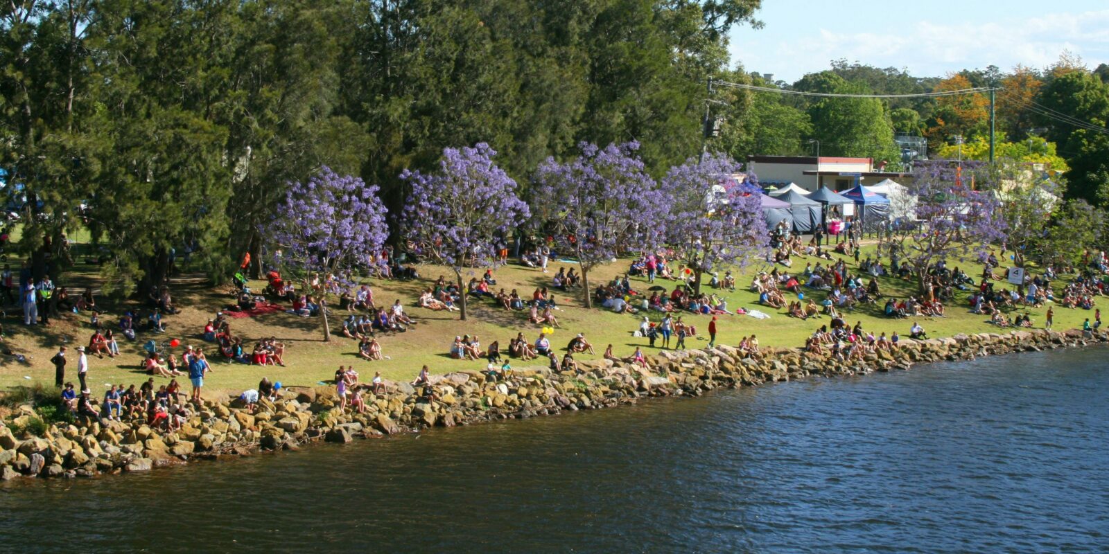 Crowds enjoying the river activities