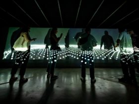 People enjoying light art installation at SXSW
