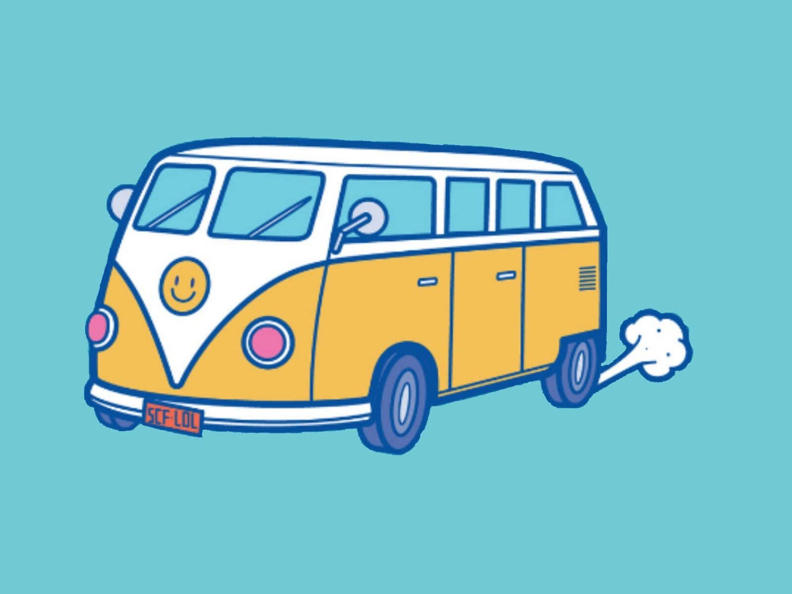 Yellow van on a blue background