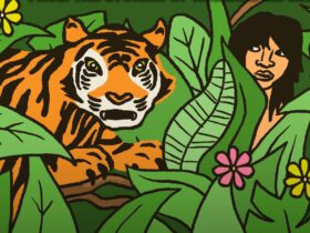 Tiger and Mowgli in the jungle