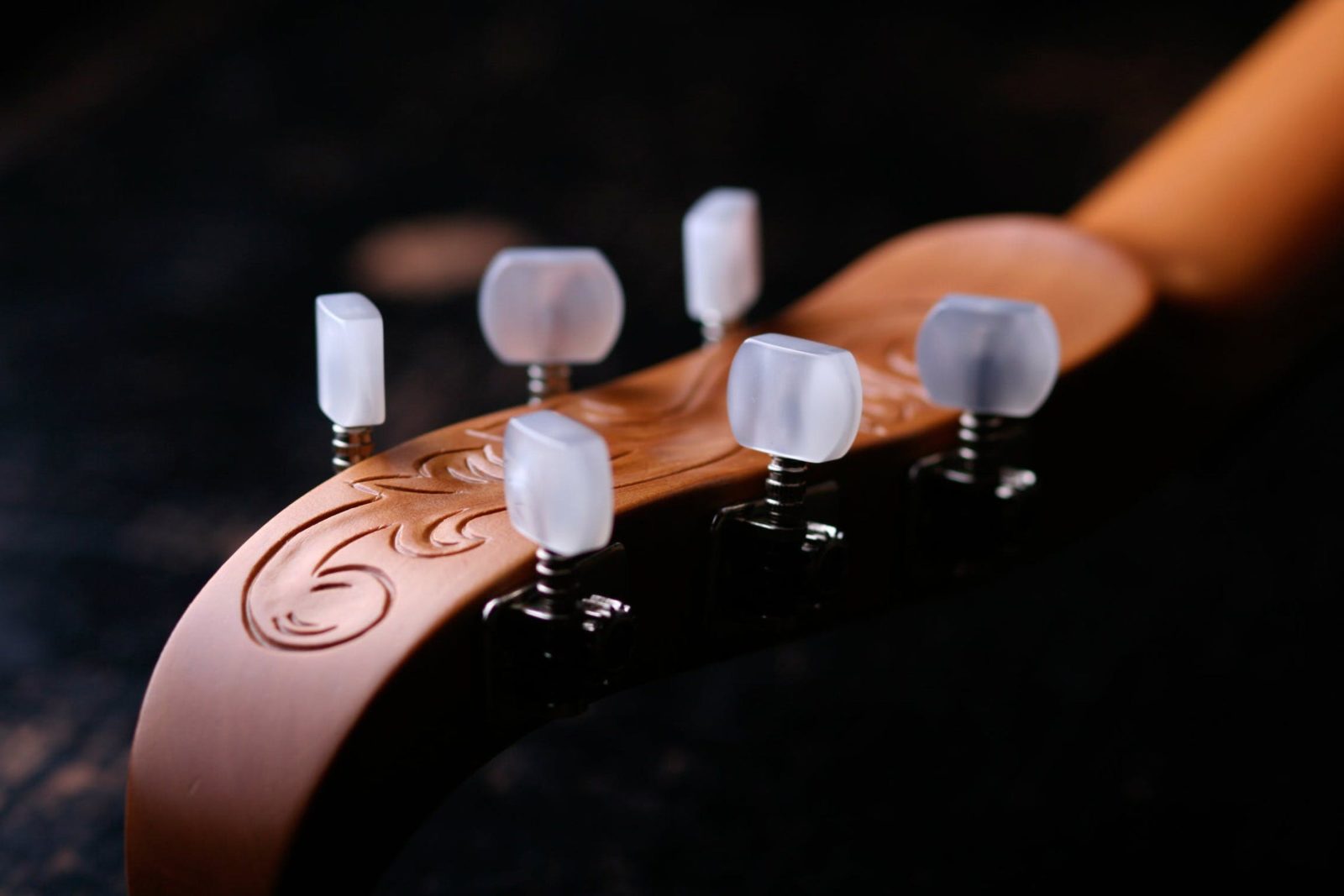 Close up of the neck of a violin