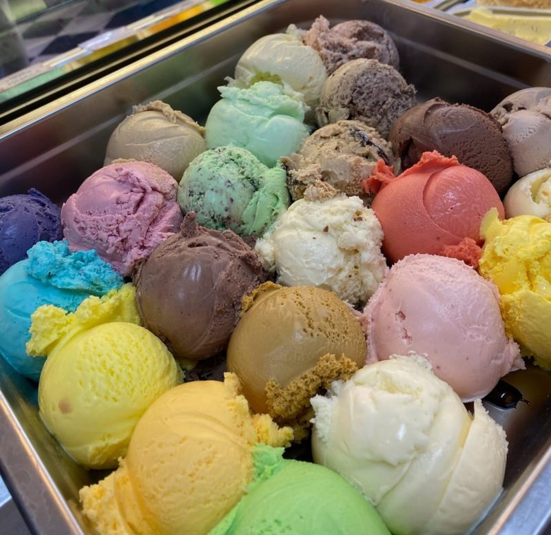A range of colourful Ice Cream Scoops at Annies Ice Cream Parlour