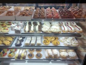 Window of continental cakes and pastries