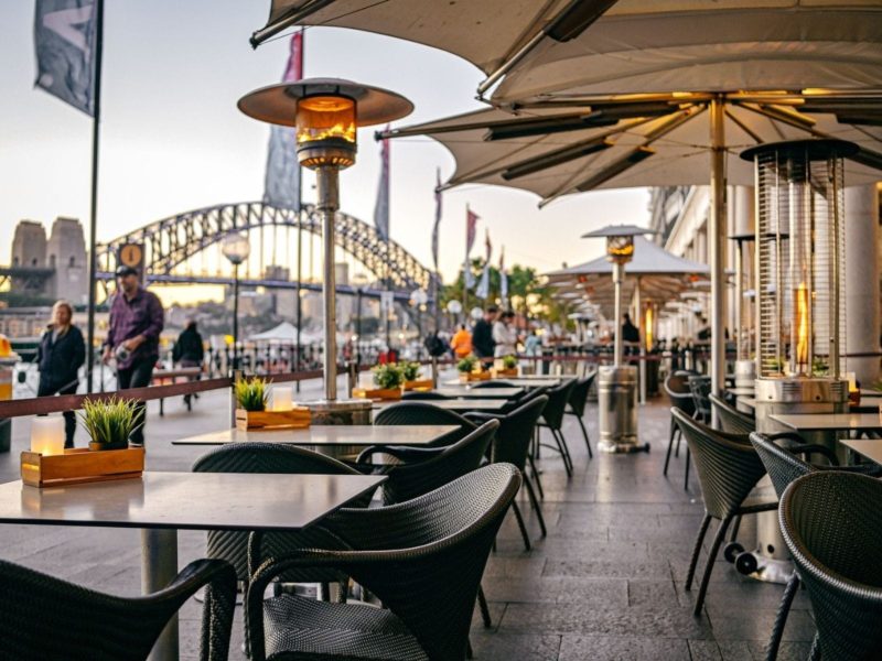 Eastbank alfresco dining space overlooking the Sydney harbour bridge