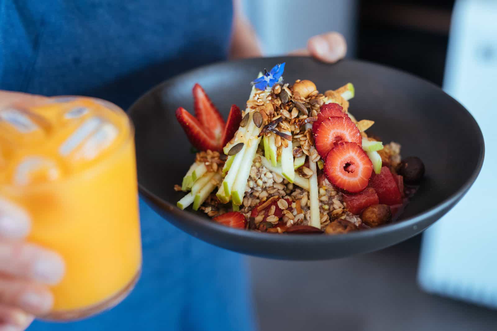 Creamy bircher, fresh local and season fruits and our crunchy house made granola.