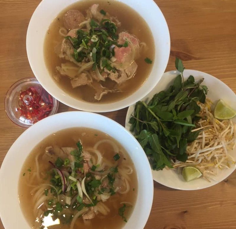 Three Vietnamese soups with chilli on the side
