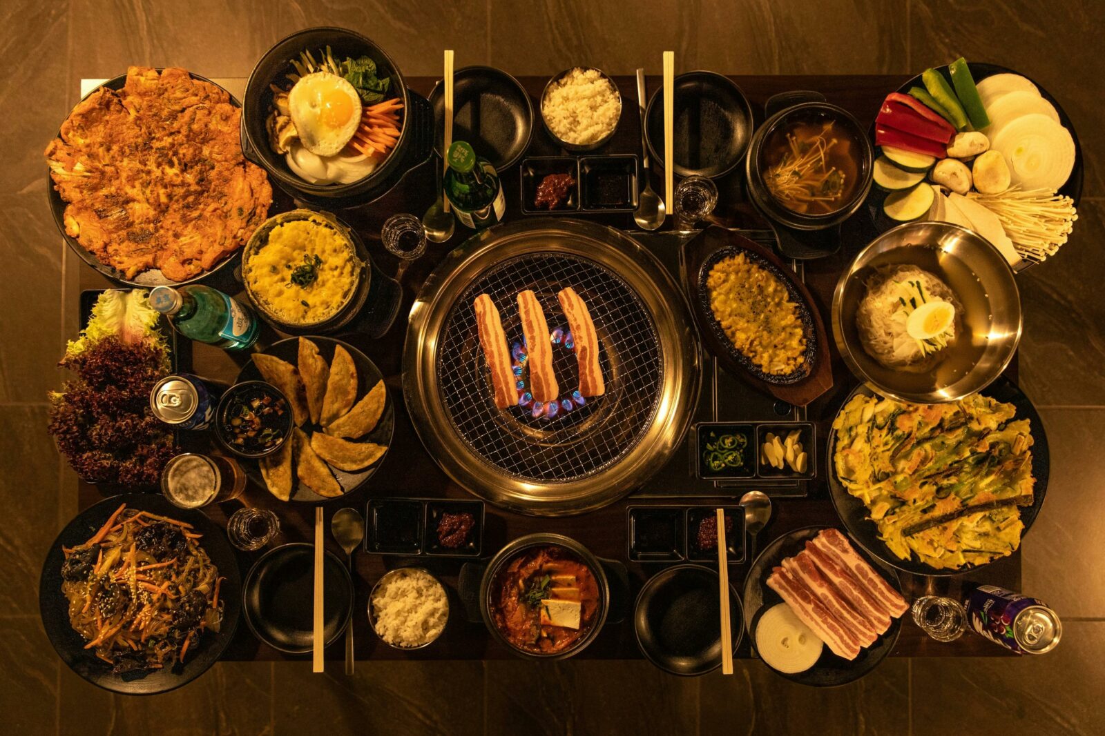 Top view of all of Jiggle's dishes on a bbq table.