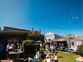 Sunlit beer garden, an ideal spot to unwind and savour your beverage.