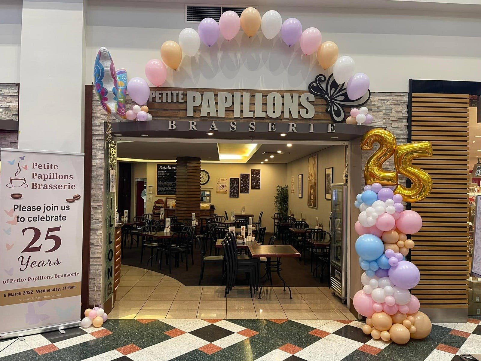 front view of Petite Papillons Brasserie in Macarthur Square Campbelltown