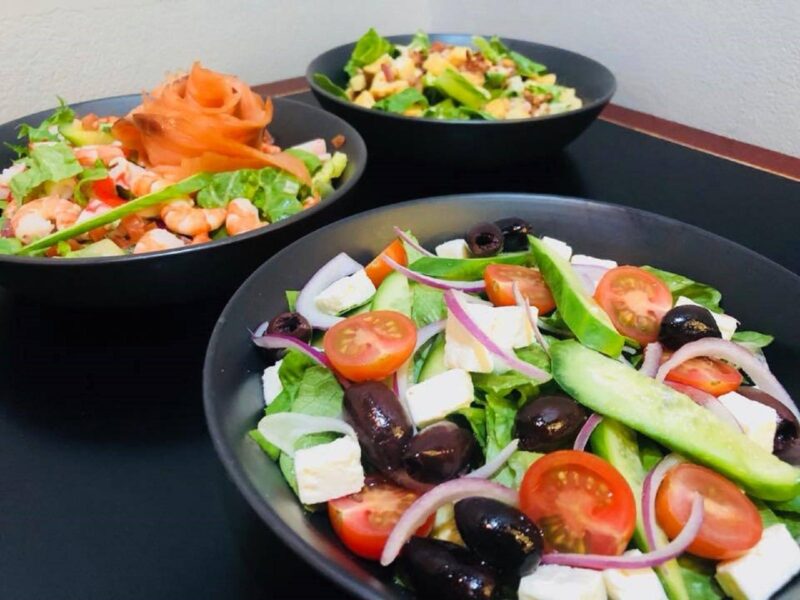 Variety of salads on display at Petite Papillons Brasserie in Campbelltown