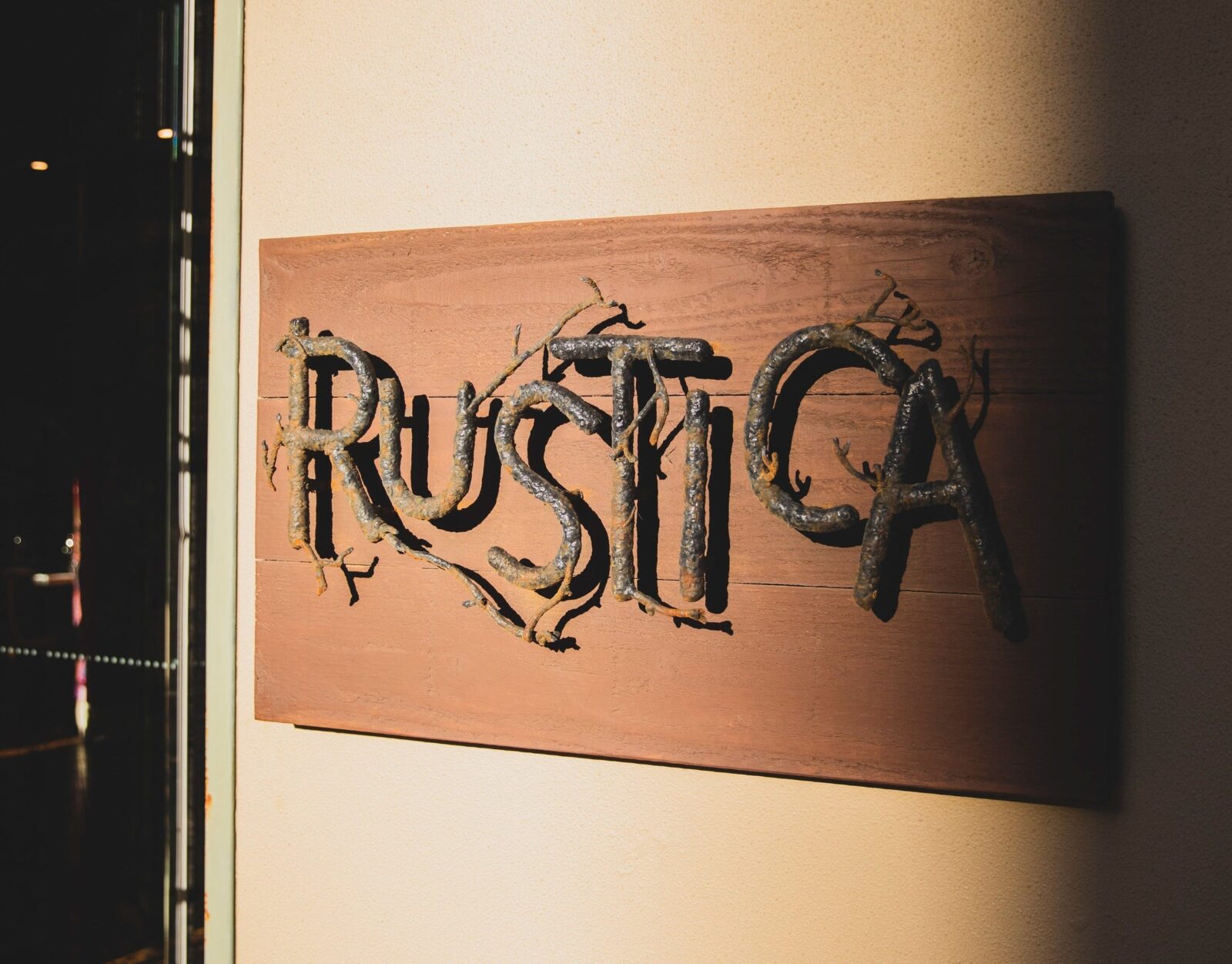 Signage at the entrance of Rustica Restaurant, Newcastle
