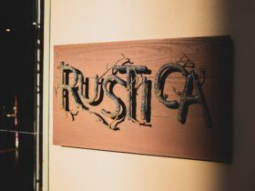 Signage at the entrance of Rustica Restaurant, Newcastle