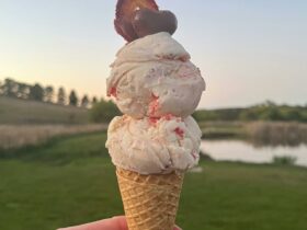 An ice-cream come with a sunset background