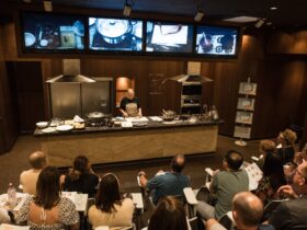 cooking demonstration in auditorium