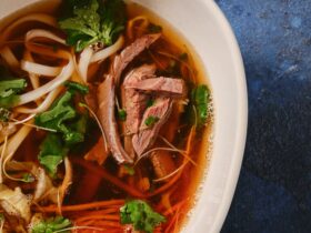 stock image of a beef noodle soup