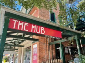 Hub signage at the entrance to the cafe