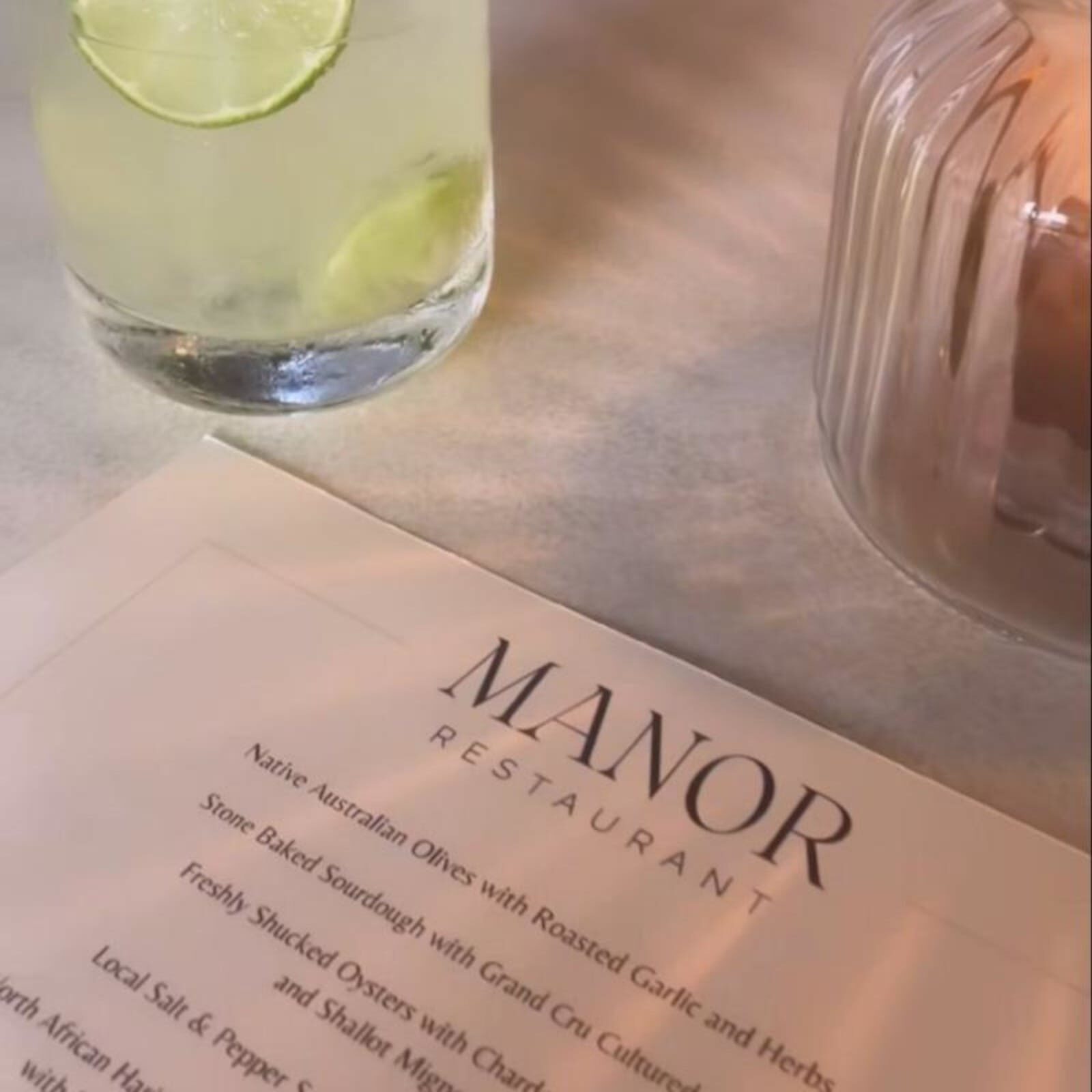 menu and drinks at manor restaurant