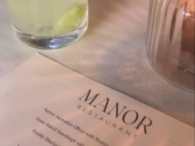menu and drinks at manor restaurant