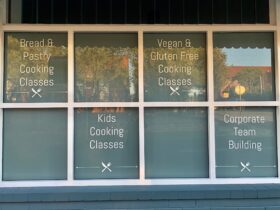 The Yellow Door Kitchen Cooking School Window Signs
