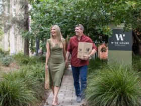 Couple leaving Wine House Hunter Valley