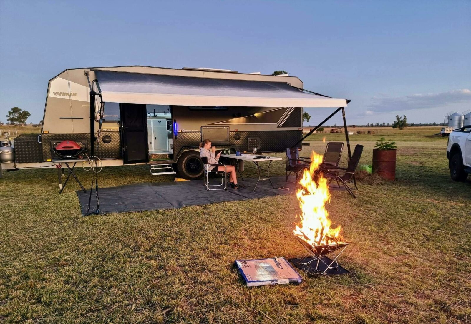 Caravan and campfire