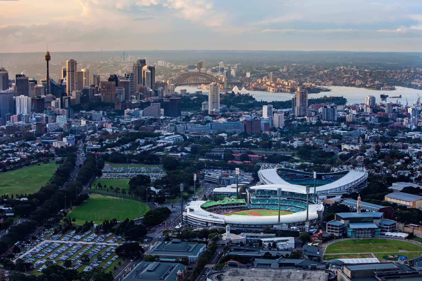 Aerial of Sydney with the Sydney Cricket Ground and Allianz Stadium