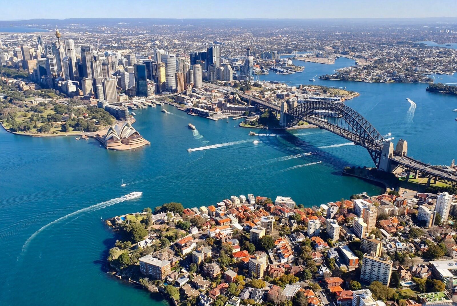 Sydney Harbour and Bridge from the sky
