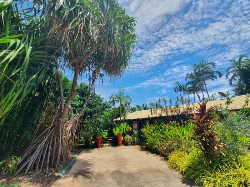 Tropical front garden area of Bambra villa
