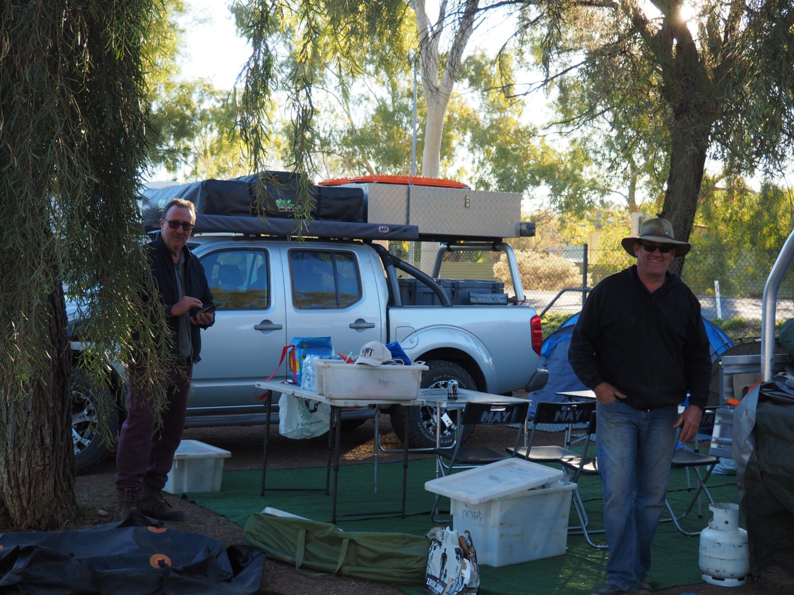 Photo of a person's campsite at the Heritage Caravan Park in Alice Springs