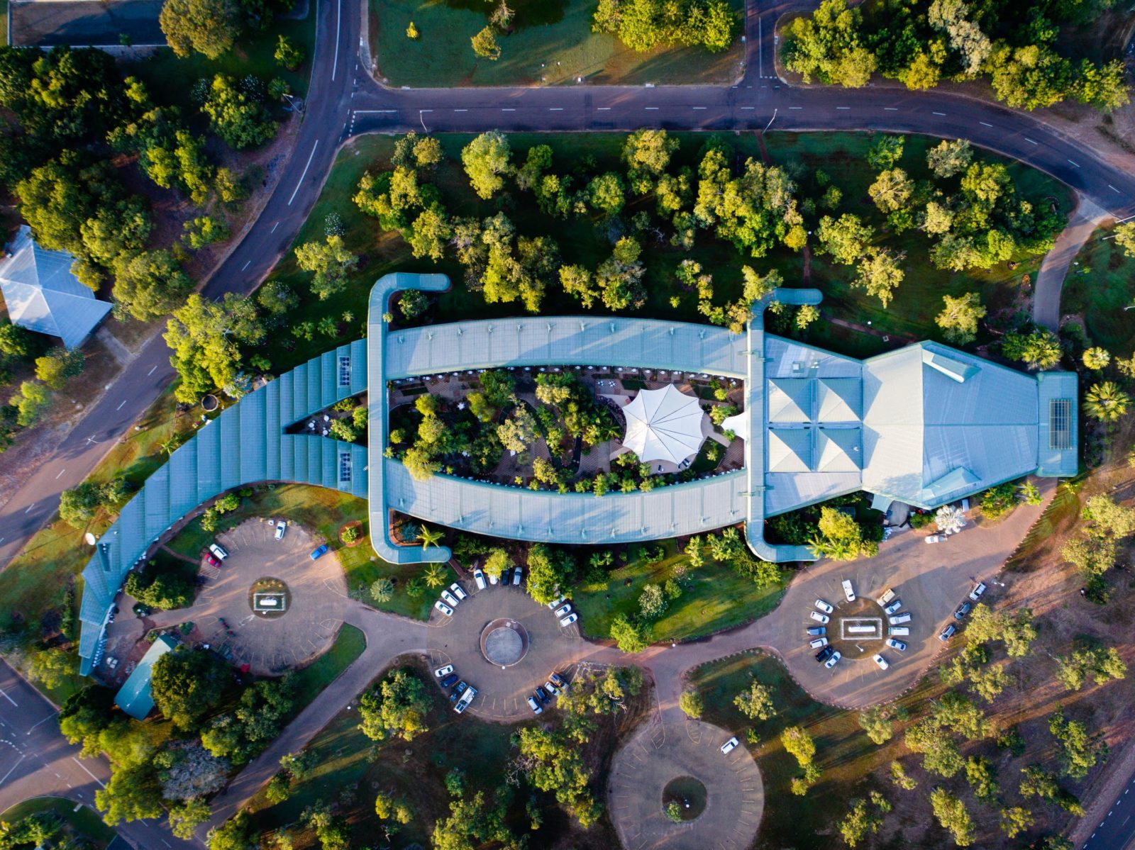 Aerial View of the crocodile shaped hotel