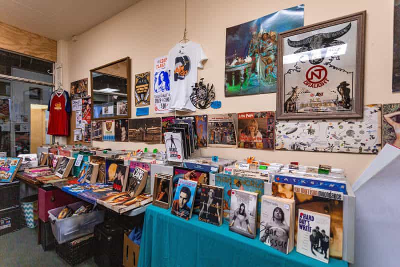 We stock vinyl, CDs, books, t-shirts and more