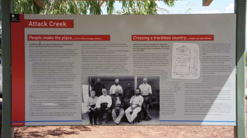 Detail of high quality interpretive signage at Attack Creek Memorial.