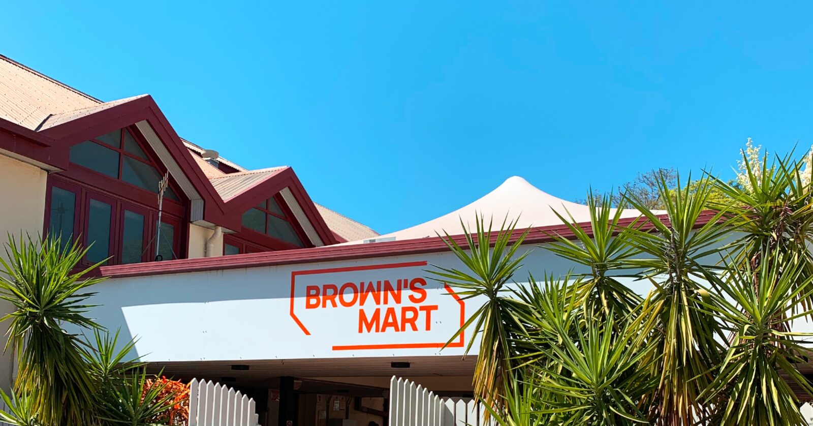 Front of the venue showing the Brown's Mart sign
