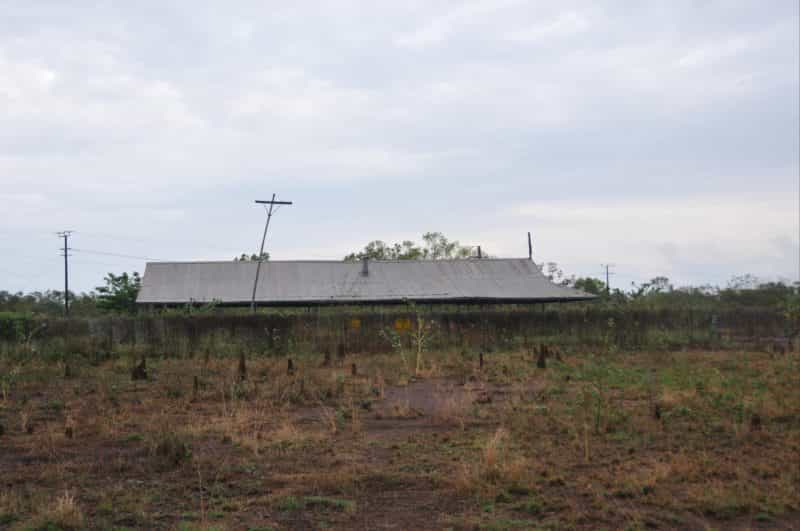 A remnant of one of two accommodation buildings approximately 100m to the west of the hangar. The second building has been demolished
