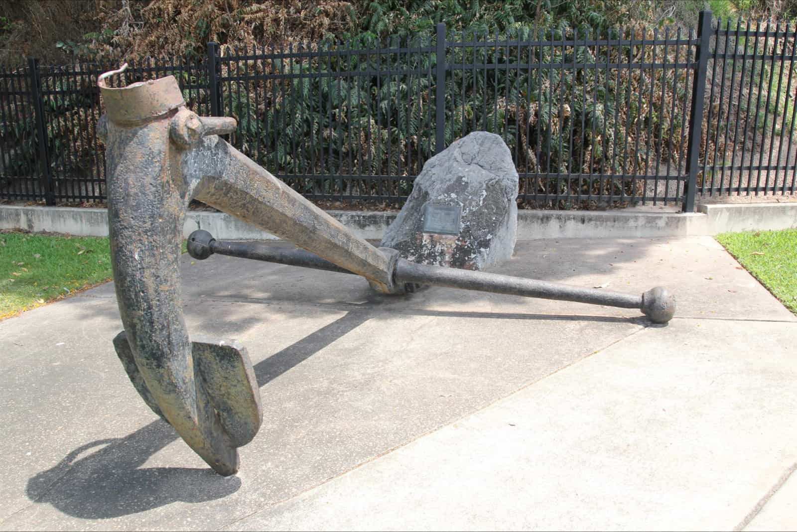 This 19th Century one-arm admiralty inter-tidal anchor is opposite Goyder's Park.