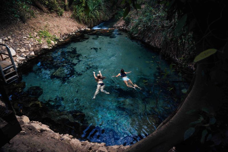 Two girls swimming in Katherine Hot Springs