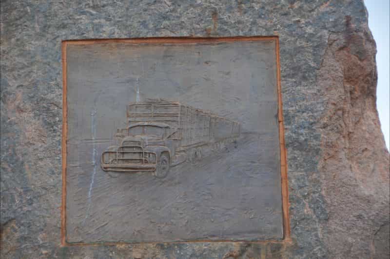 carving of a B-model road train.