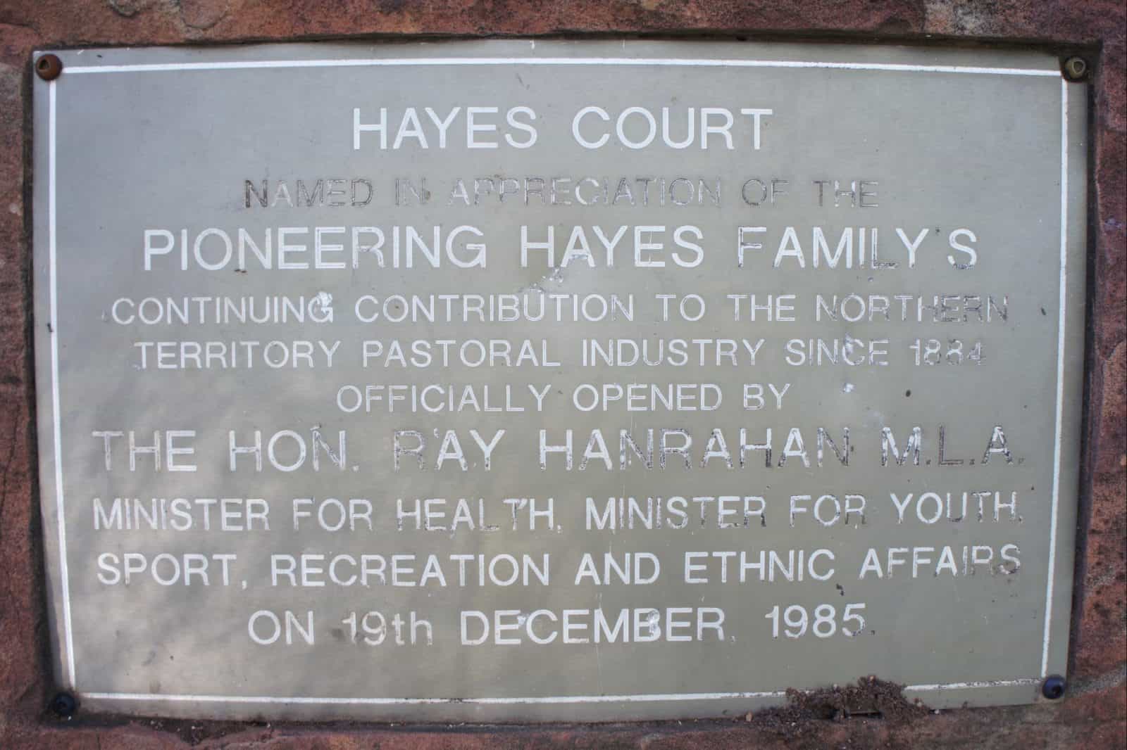 Tribute plaque to Hayes family
