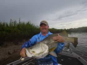 107cm Daly river barra caught on a Reidys 4inch rubber