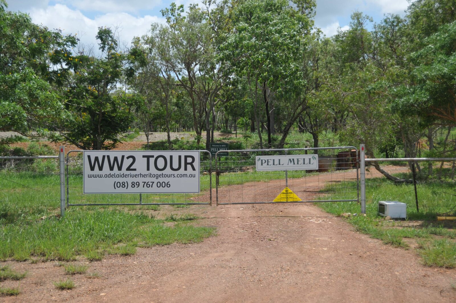Entrance to property upon which sits the remnants of the 4RSU unit alongside the Pell Airstrip that is located along the Stuart Highway.