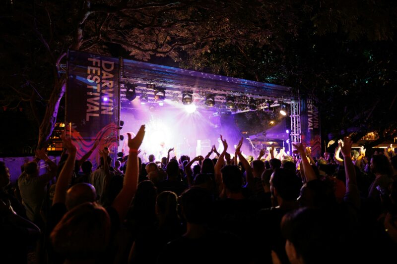 crowd with hands in the air, INPEX Sunset Stage, Darwin Festival