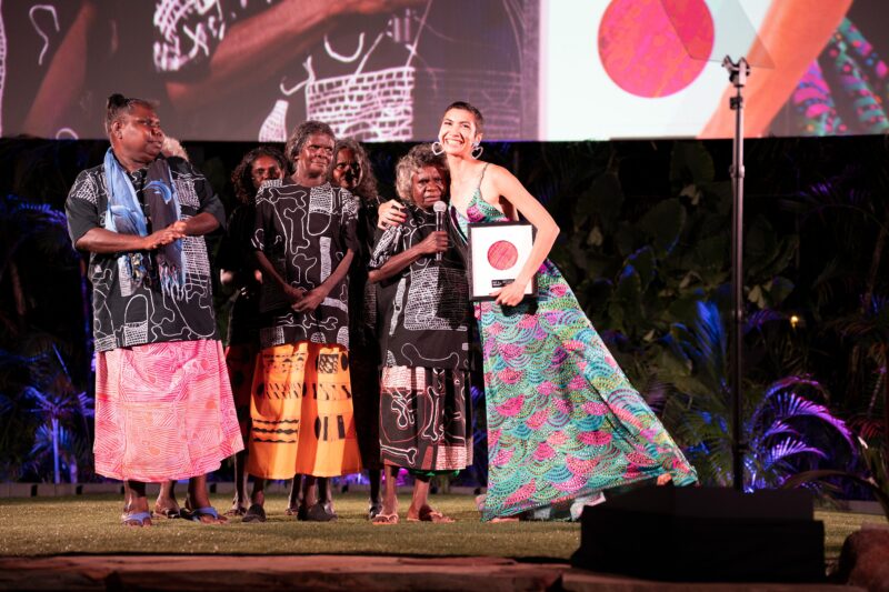 Esther Yarllarlla, from Bábbarra Women's Centre, winner of the Traditional Adornment NIFA 2022