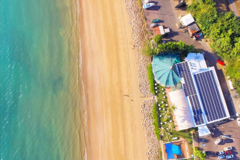 Arial view of the Darwin Trailer Boat Club overlooking the beach.