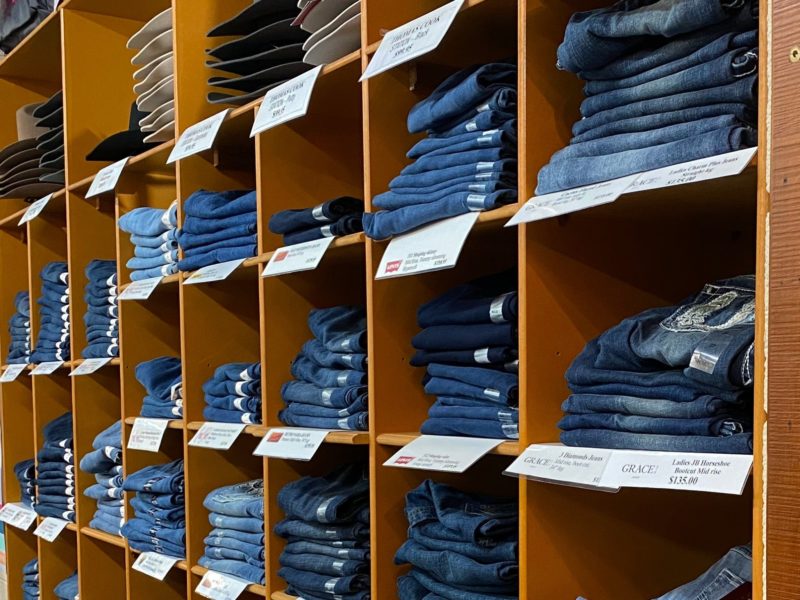 A range of different ladies jeans styles on display