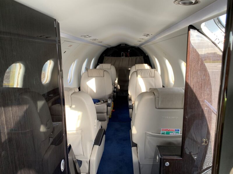 The beautifully appointed leather interior of the Tindal Air PC-12