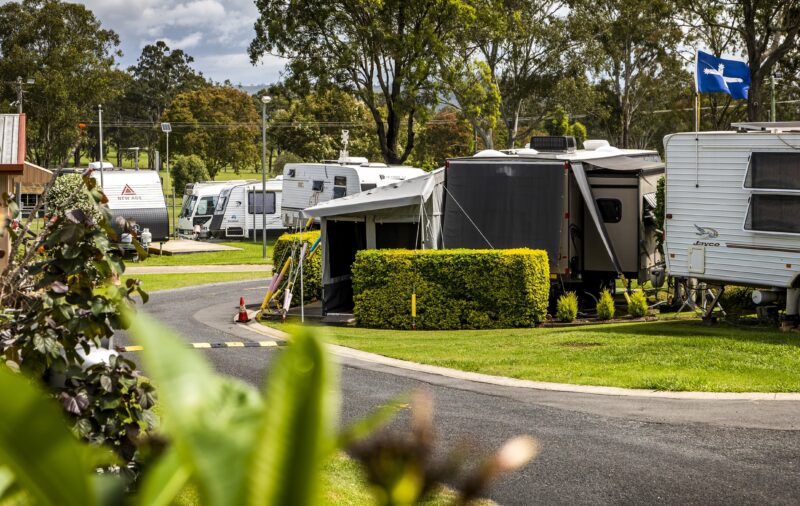 A view of some of our caravan sites and well-maintained greenery.