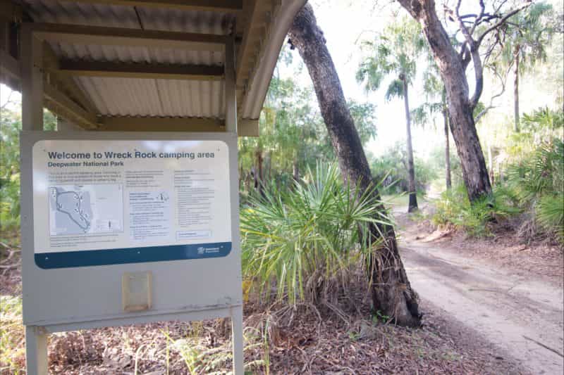 SIgn at campoing area entrance, Deepwater National Park