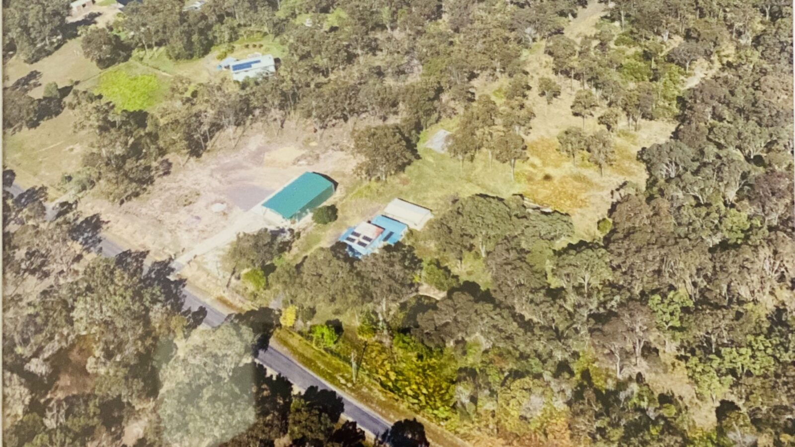Aerial shot of our property, with the green shed