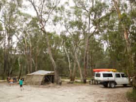 Camping area amongst open forest at Badl Rock creek, Girraween