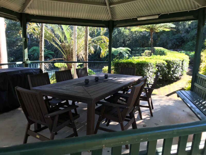 Pergola with gardens, BBQ and tennis court